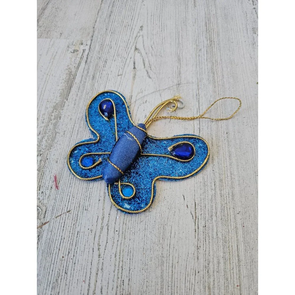 Vintage silvestri blue‎ sparkle butterfly ornament gold Xmas tree unique